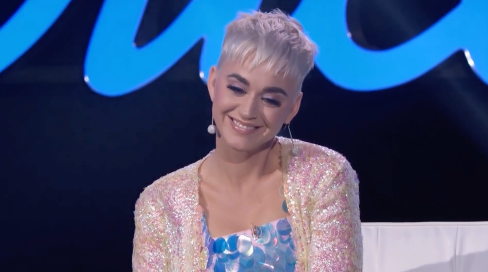 Katy Perry seemed pretty entertained putting on a smile while her parents mock her on national television. Source: ABC