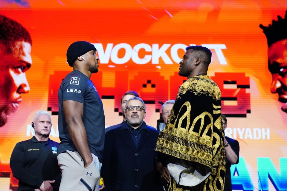 Anthony Joshua and Francis Ngannou meet in a Riyadh ring on Friday (PA Wire)