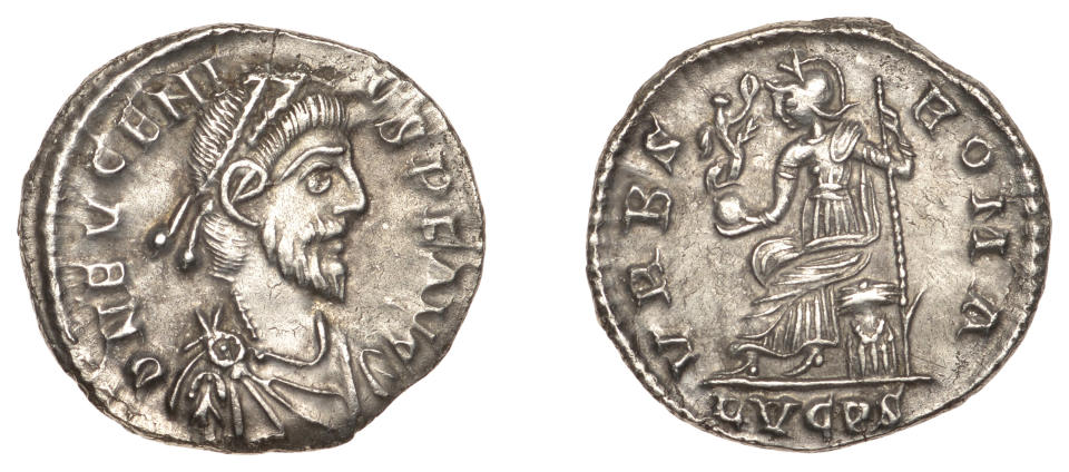 A valuable siliqua Lugdunum coin dating back about 1600 years (Noonans)