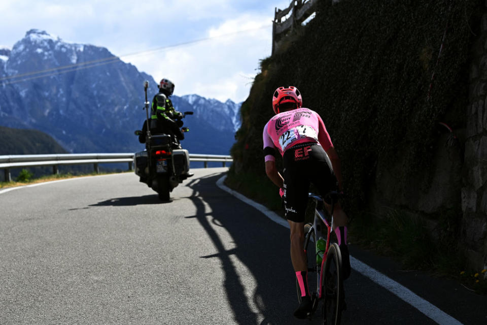 RITTEN ITALY  APRIL 18 Detailed view of Simon Carr of United Kingdom and Team EF EducationEasypost competes in the breakaway during the 46th Tour of the Alps 2023  Stage 2 a 1652km stage from Reith im Alpbachtal to Ritten 1174m on April 18 2023 in Reith im Alpbachtal Italy Photo by Tim de WaeleGetty Images