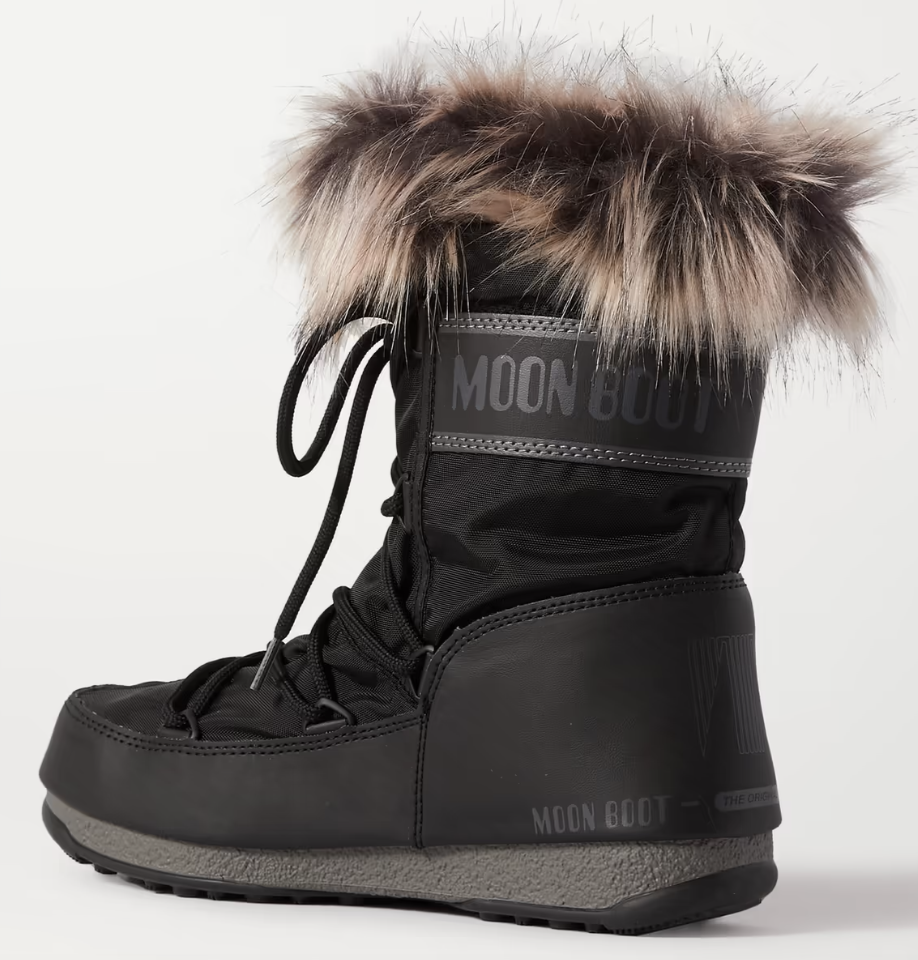 Monaco faux fur-trimmed shell and faux leather snow boots. PHOTO: Net-A-Porter