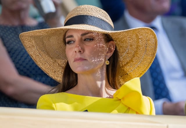 Catherine, Princess of Wales (then Duchess of Cambridge) in the royal box during the Men’s Doubles Final at The Wimbledon Lawn Tennis Championship at the All England Lawn and Tennis Club at Wimbledon on July 9, 2022 in London (Photo by Simon Bruty/Anychance/Getty Images)