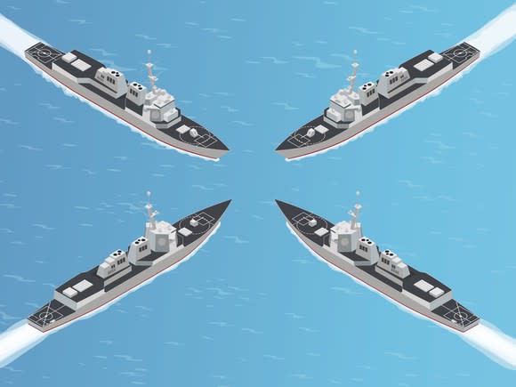 Four frigates converging