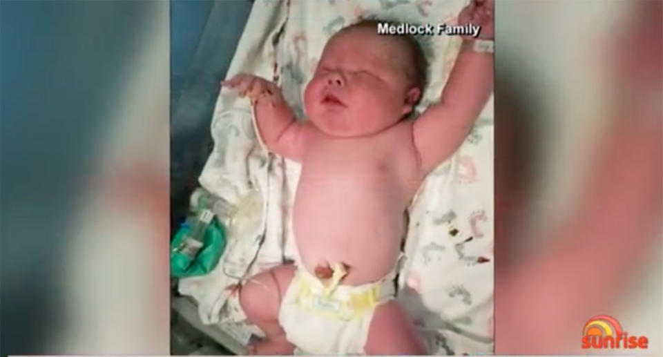 Texas woman Jennifer Medlock and husband Eric welcomed their 6.7kg (14 pound, 13 ounce) baby boy Ali on December 12. 