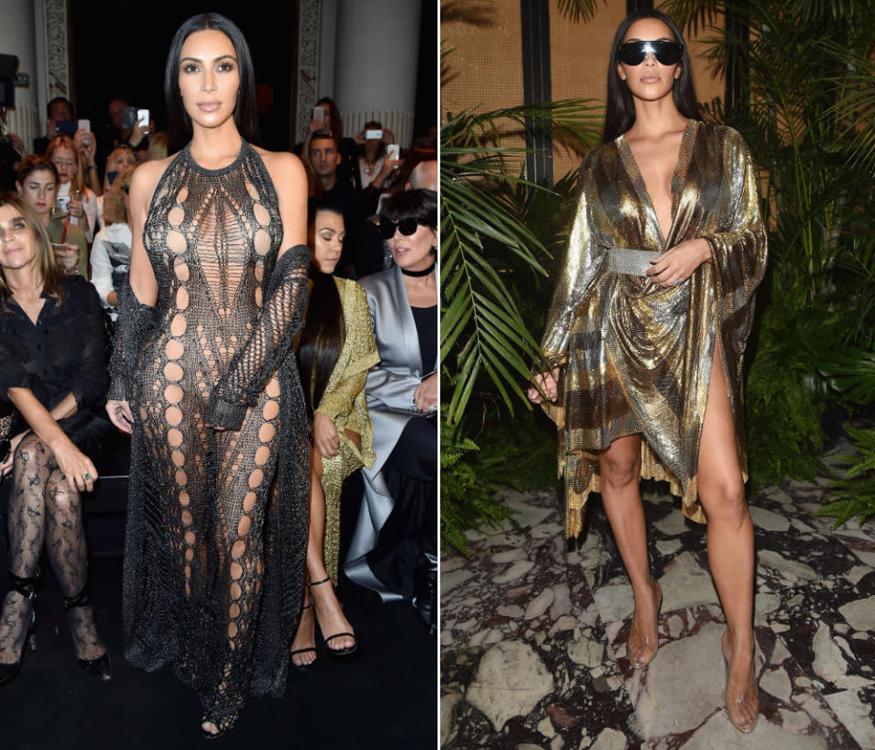 Fashionvictim Kim Kardashian hat für die Fashion Week-Saison ordentlich abgenommen. Auf der Show (links) und der Afterparty ihres Lieblingslabels zeigte sie in zwei dürftigen Looks von Balmain entsprechend mit besonders viel Enthusiasmus, was sie so zu bieten hat. So sehr sich Kim allerdings auch … (29. September 2016, Bilder: Getty Images)
