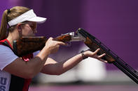 FILE - In this Thursday, July 22, 2021, file photo, Madelynn Ann Bernau, of the United States, practices at the Asaka Shooting Range ahead of the 2020 Summer Olympics, in Tokyo, Japan. The COVID-19 pandemic coupled with record sales of firearms have created a shortage of ammunition in the United States that has impacting competition and recreational shooters, hunters, people seeking personal protection and law enforcement agencies. (AP Photo/Alex Brandon, File)