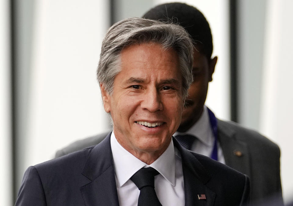 United States secretary of state Antony Blinken arrives at the Hotel Atlantic for a meeting with German Foreign Minister Annalena Baerbock prior the G7 Foreign Ministers's Meeting in Muenster, Germany, Thursday, Nov. 3, 2022. (AP Photo/Martin Meissner)