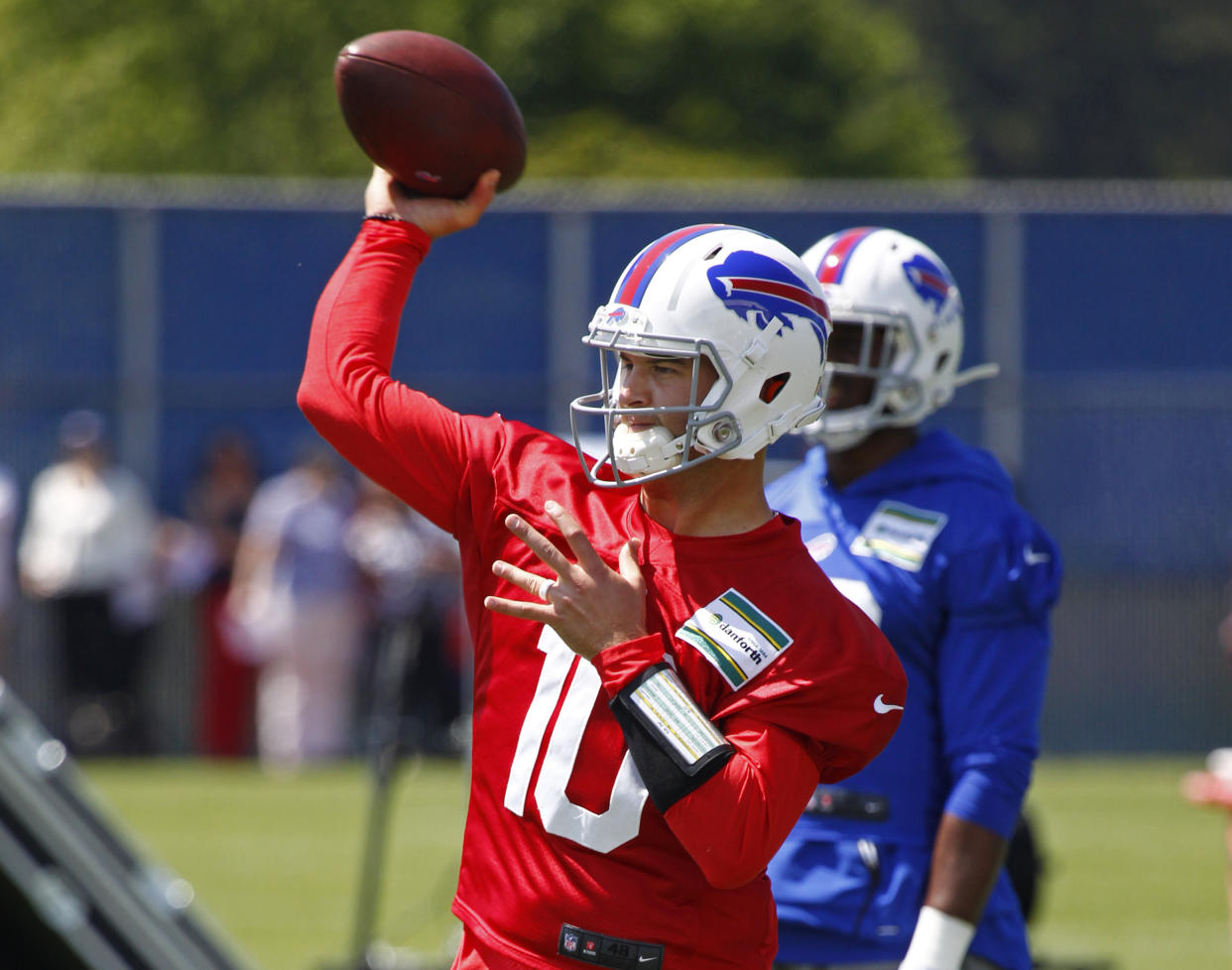 Buffalo Bills quarterback A.J. McCarron suffered a hairline fracture in his collarbone on Friday in their preseason game against the Cleveland Browns. (AP Photo/Jeffrey T. Barnes)