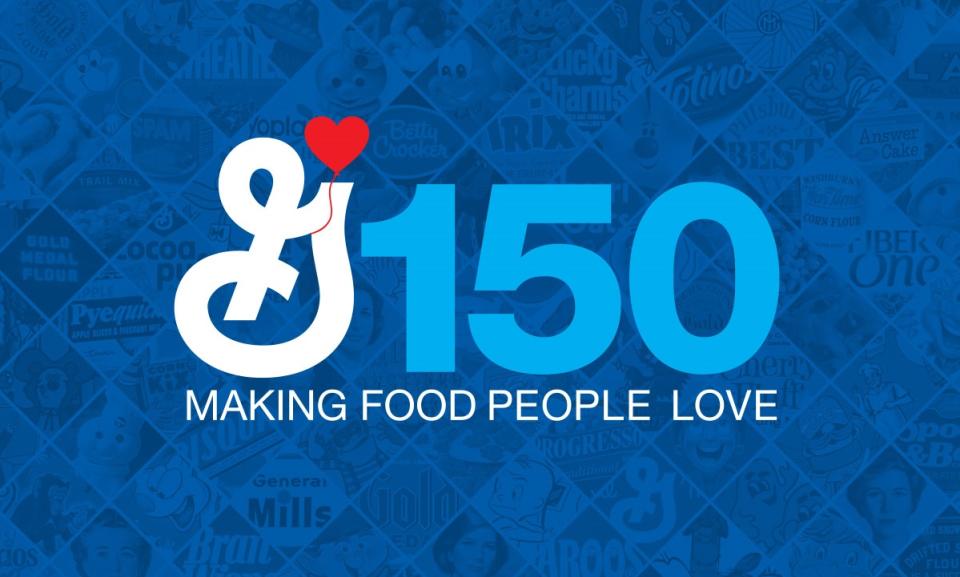 General Mills logo plus slogan celebrating 150th anniversary.