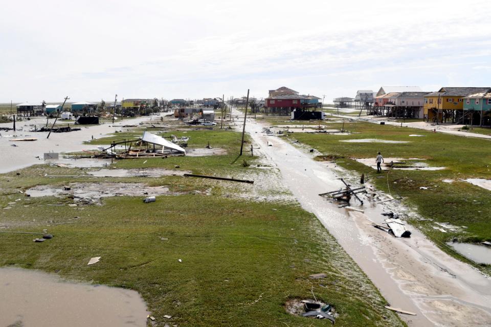 Widespread destruction is seen in Holly Beach, Louisiana, after Hurricane Laura hit the Gulf Coast as a Category 4 storm on Aug. 27, 2020.