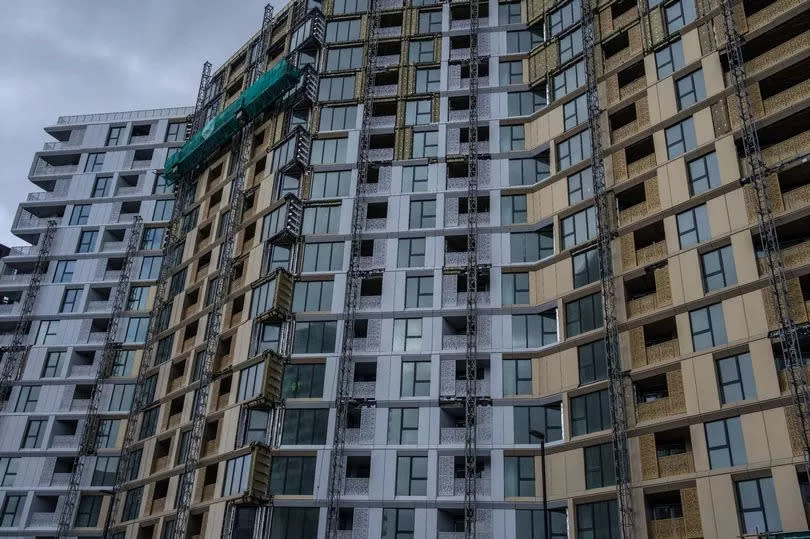 Construction work continues on apartment blocks on March 15, 2024 in London