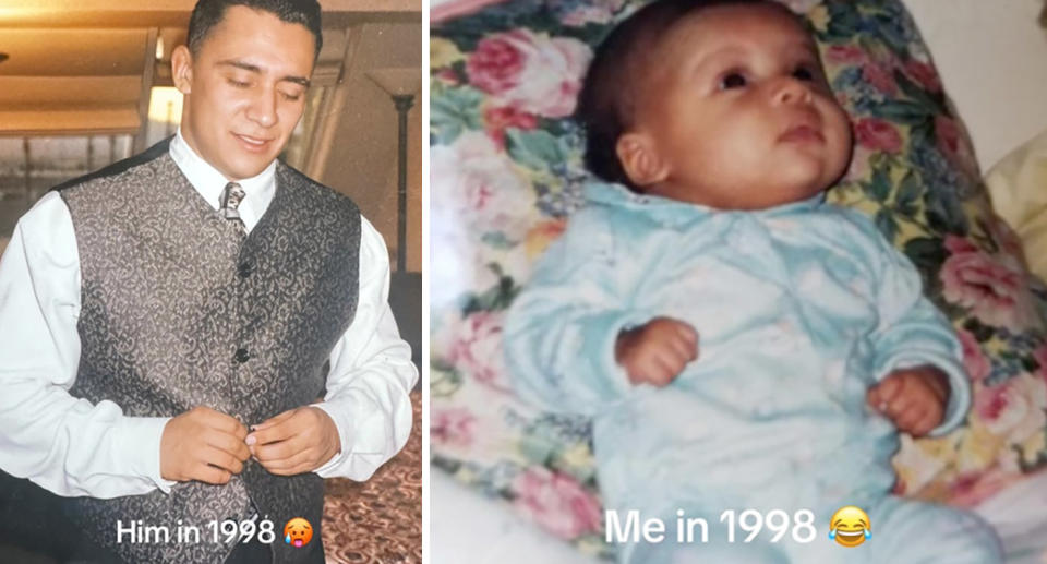 Photo of man in 1998; photo of baby in 1998