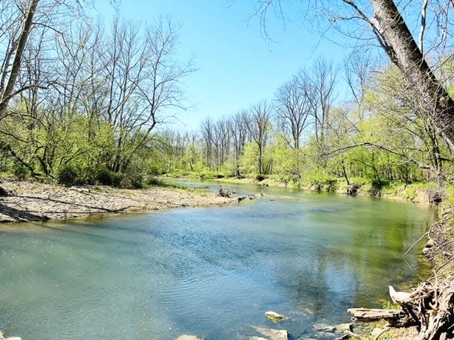 Clear Creek flows through Cedar Bluffs Nature Preserve, located in Monroe County. The preserve's trail follows the creek to bluffs that rise above, offering spectacular views.