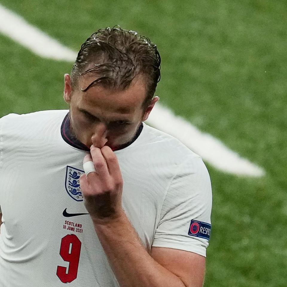 England’s forward Harry Kane walks off the pitch after being substituted