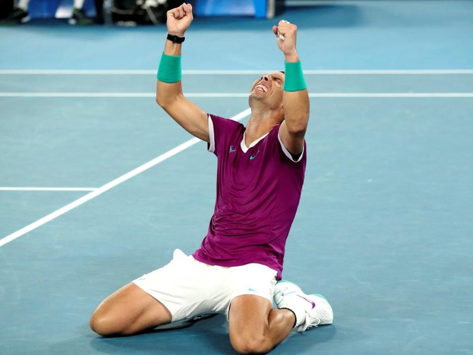 Rafael Nadal celebrates winning his 21st grand slam (AFP via Getty Images)