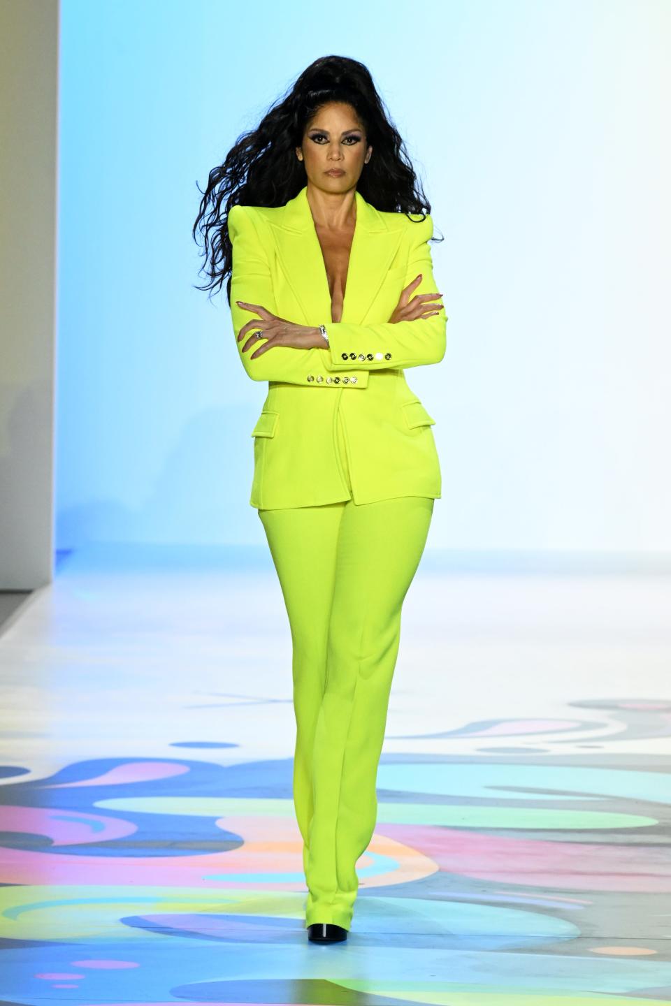 Veronica Webb walks in the Sergio Hudson show during New York Fashion Week on Feb. 11, 2023. u0022In my show, you'll see everyone from the 22-year-old model up to the 57-year-old Veronica Webb,u0022 Hudson says.