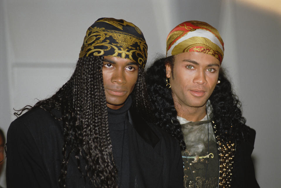 Fab Morvan and Rob Pilatus at a press conference announcing they will return their Grammy Awards