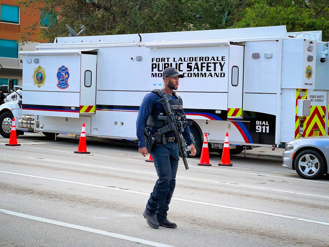 A Fort Lauderdale police officer was shot by a man after entering a room at the Holiday Inn Express on Southeast 17th Street in Fort Lauderdale on Thursday morning, March 21, 2024, police say.