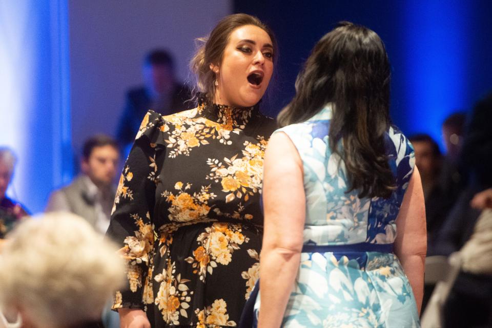 Opera singers Tory Franklin and Kathryn Frady Marvel duet during the Marble City Opera's 10th Season Benefit at The Dogwood Center in Knoxville, Tenn. on Saturday, Jan. 14, 2023.