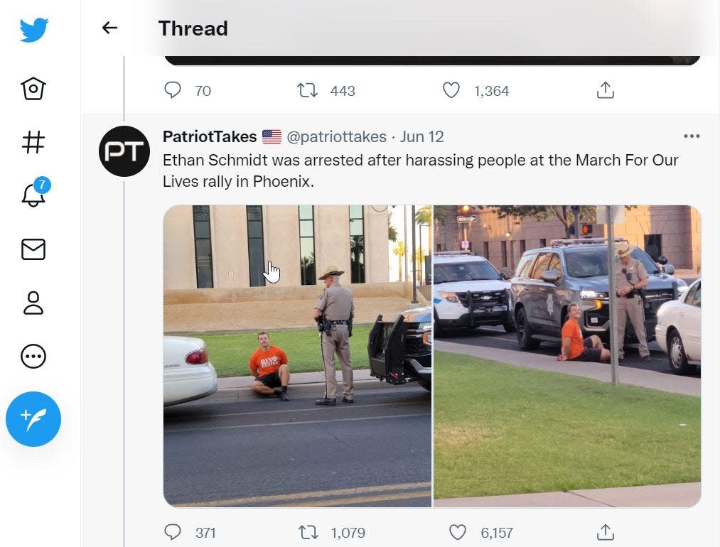 A screenshot showing photos of Ethan Schmidt-Crockett being arrested by an Arizona Department of Public Safety trooper on June 11.