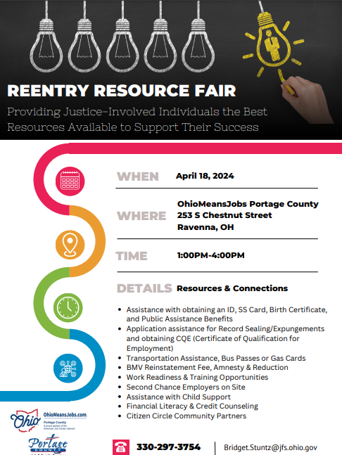 Portage County Ohio Means Jobs will host a reentry resource fair on April 18.