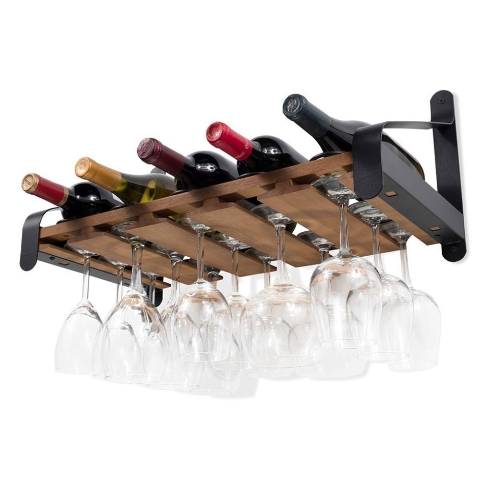 Union Rustic Stowe 5 Bottle Wood Wall Mounted Wine Bottle and Glass Rack