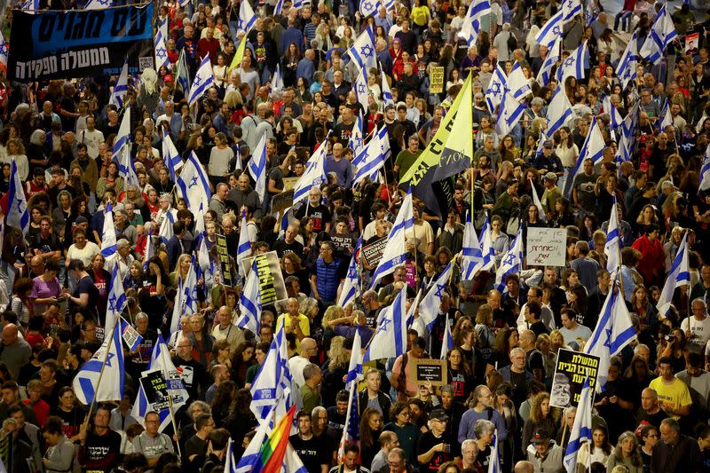 Protest against Israeli PM Netanyahu's government and to call for the release of hostages kidnapped in the deadly October 7 attack by Hamas, in Tel Aviv