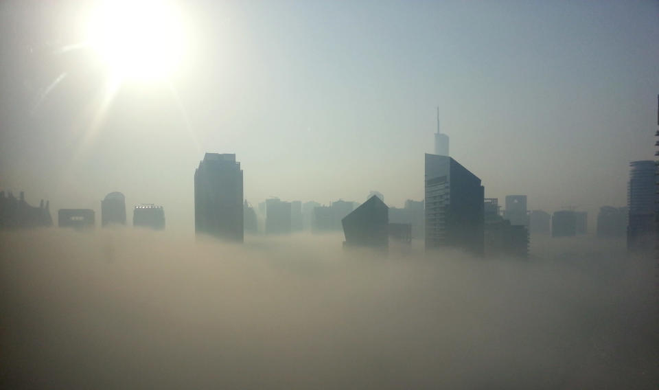 Dubai Marina under a blanket of fog. Photo: Shaima Ghafoor