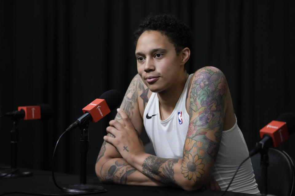 during the second half of a WNBA basketball game in Los Angeles, Friday, May 19, 2023. (AP Photo/Ashley Landis)