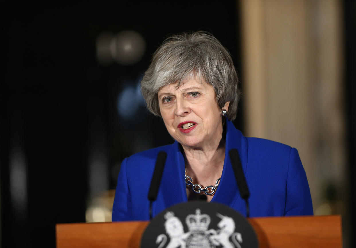 Theresa May speaks outside Downing Street on Wednesday night. (PA)