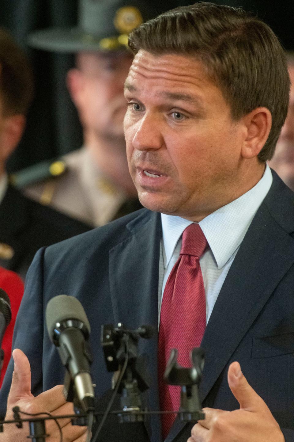 Governor Ron DeSantis speaks to the press during his Secure Our Border Secure Our States  press conference at the Escambia County Sheriff's Office Wednesday, June 16, 2021.