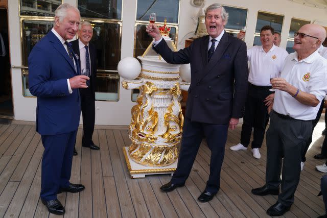 <p>Andrew Milligan - Pool/Getty </p> King Charles on the Royal Yacht Britannia in Edinburgh