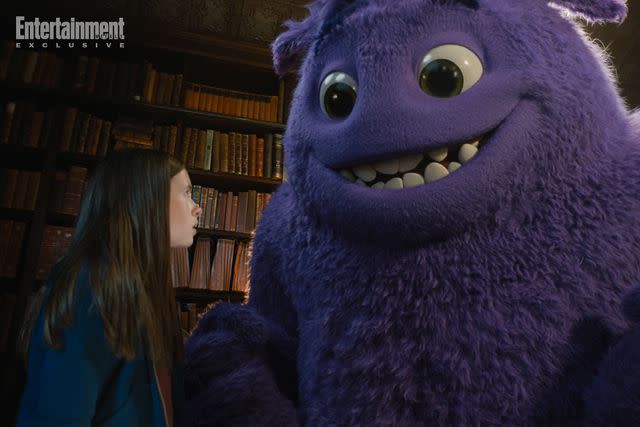 <p>PARAMOUNT</p> Cailey Fleming and Blue (voiced by Steve Carell) in 'IF'