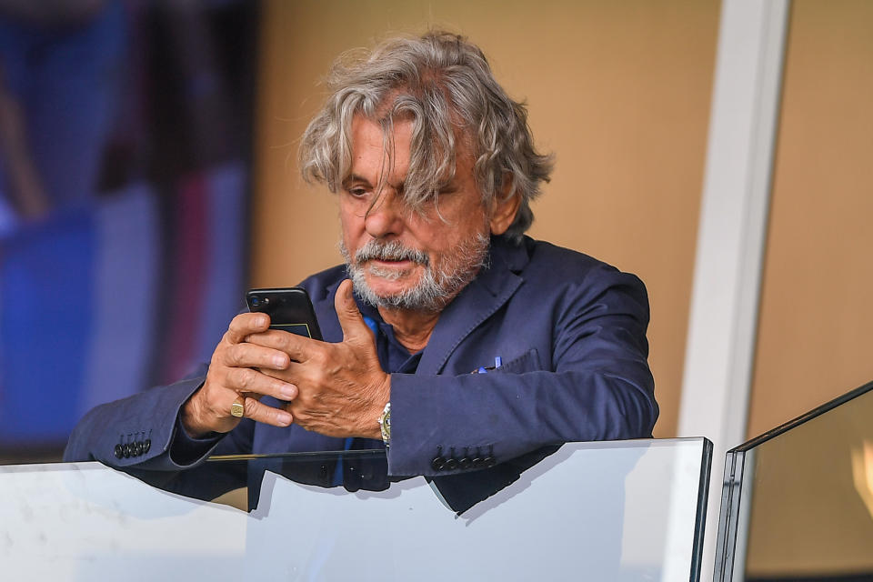 Massimo Ferrero, President of Sampdoria during the Italian football Serie A match UC Sampdoria vs Udinese Calcio on October 03, 2021 at the Luigi Ferraris stadium in Genova, Italy (Photo by Danilo Vigo/LiveMedia/NurPhoto via Getty Images)