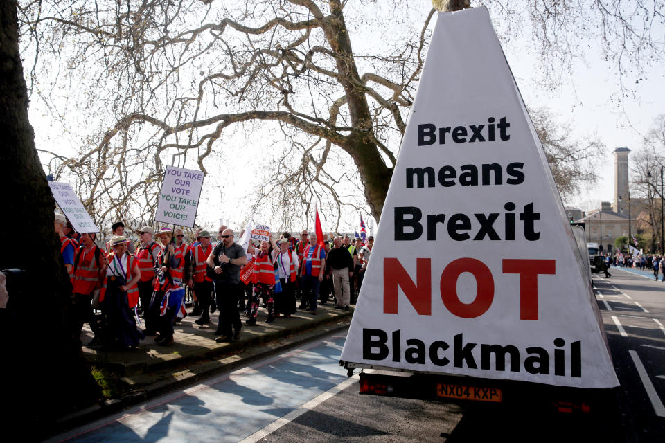 <p>The March to Leave protesters heading to a mass rally in Parliament Square, Westminster (PA) </p>