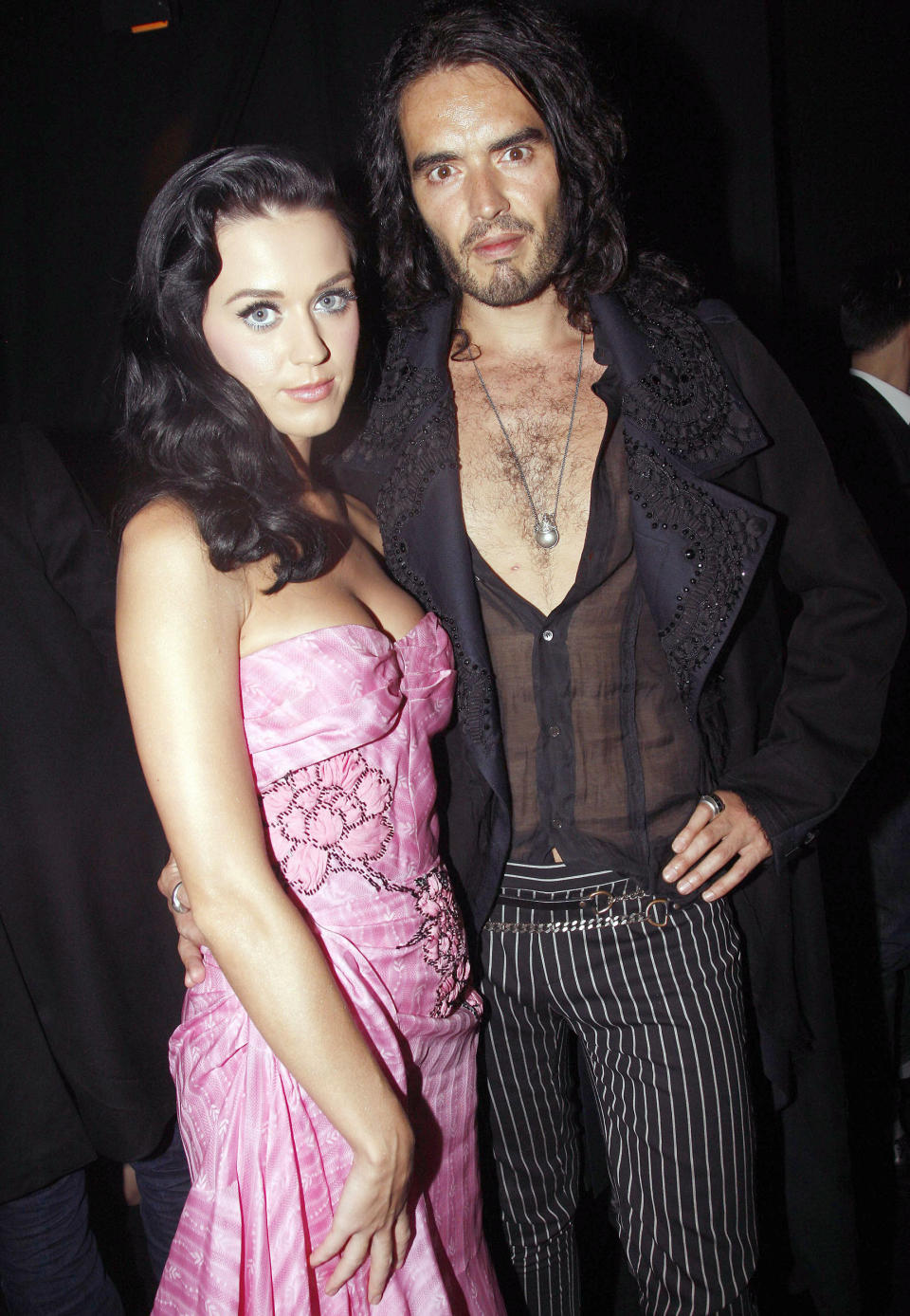 Katy Perry and Russell Brand attend John Galliano Pret a Porter show as part of the Paris Womenswear Fashion Week Spring/Summer 2010 at Halle Freyssinet on October 7, 2009 in Paris, France.  (Michel Dufour / WireImage)