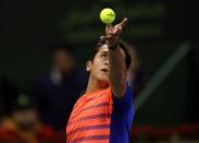 Tennis - Qatar Open - Men's Singles - Andy Murray of Britain v Nicolas Almagro of Spain - Doha, Qatar - 5/1/2017 - Almagro serves the ball. REUTERS/Ibraheem Al Omari