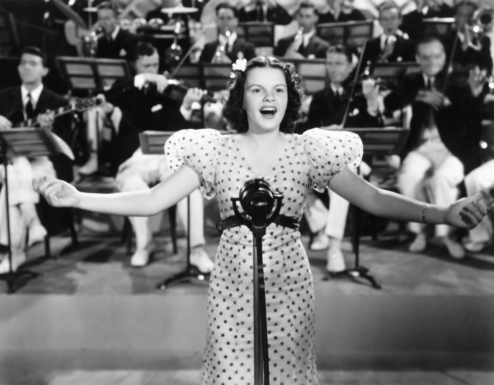 The actress in a scene from the 1936 film "Pigskin Parade."