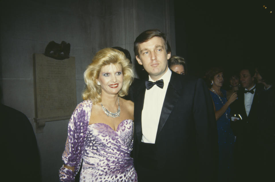 American real estate magnate Donald Trump with his first wife, Ivana (nee Zelnickova) at the Costume Institute Gala, held at the Metropolitan Museum of Art, New York City, 9th December 1985. (Photo by Tom Gates/Archive Photos/Getty Images)