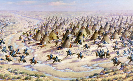 Robert Lindneaux portrays his concept of the Sand Creek Massacre. (Photo/Courtesy of History Colorado H.6130.37)