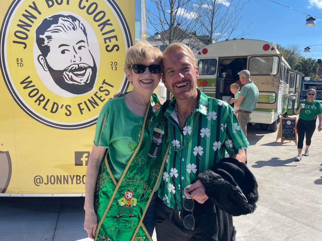 Carole Carr and Charles Stevenson celebrate St. Patrick's Day in Starland Yard.