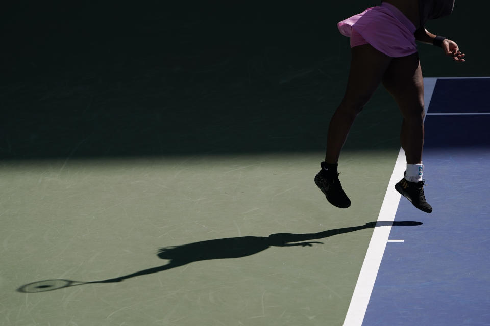 Serena Williams practices at Arthur Ashe Stadium before the start of the U.S. Open tennis tournament in New York, Thursday, Aug. 25, 2022. (AP Photo/Seth Wenig)