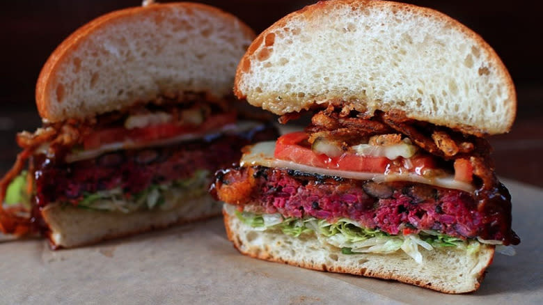 Beet veggie burger on brioche