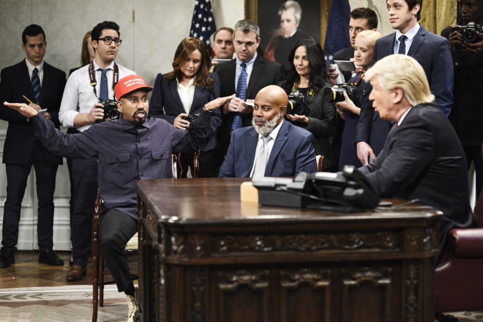 Chris impersonating Kanye in a sketch with Donald Trump