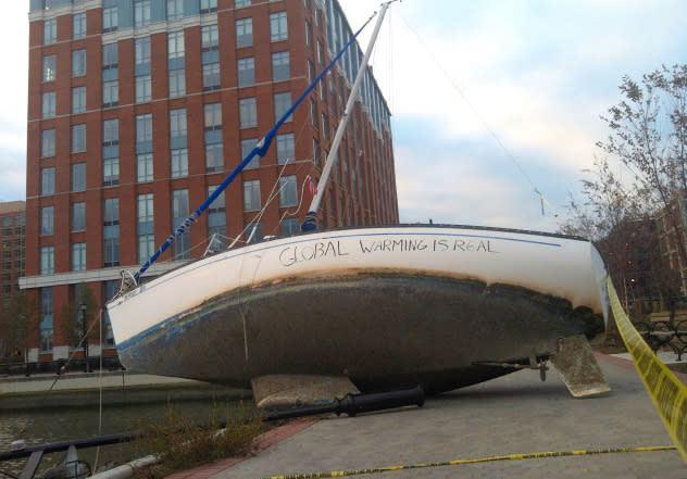 Superstorm Sandy boat global warming is real