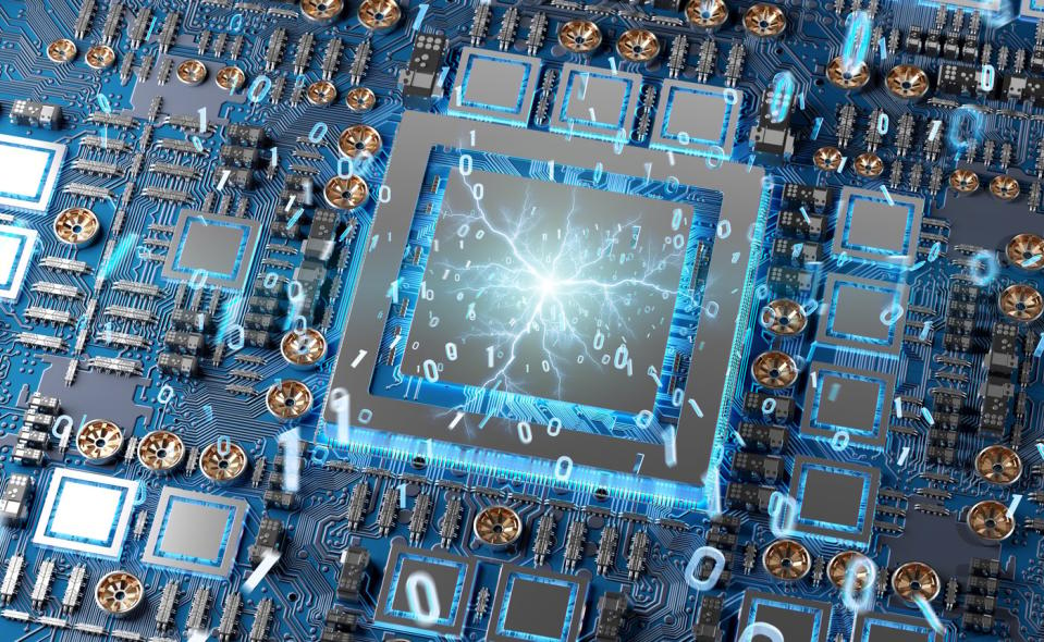 Electricity running through a semiconductor. 