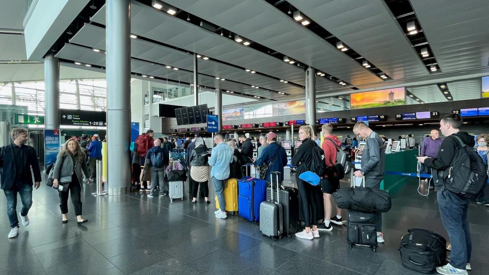 People at Dublin Airport where bosses were told to come up with solutions to resolve the lengthy delays faced by passengers by Tuesday morning. Picture date: Tuesday May 31, 2022. (Photo by Niall Carson/PA Images via Getty Images)