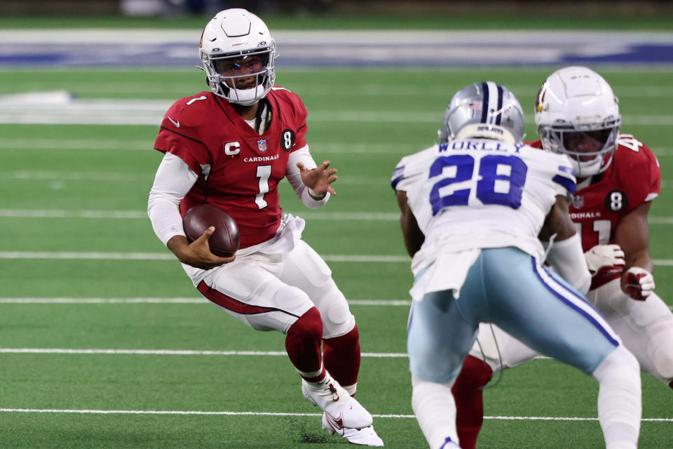 This season Arizona's Kyler Murray leads all NFL QBs in rushing yards and attempts. (Photo by Ronald Martinez/Getty Images)