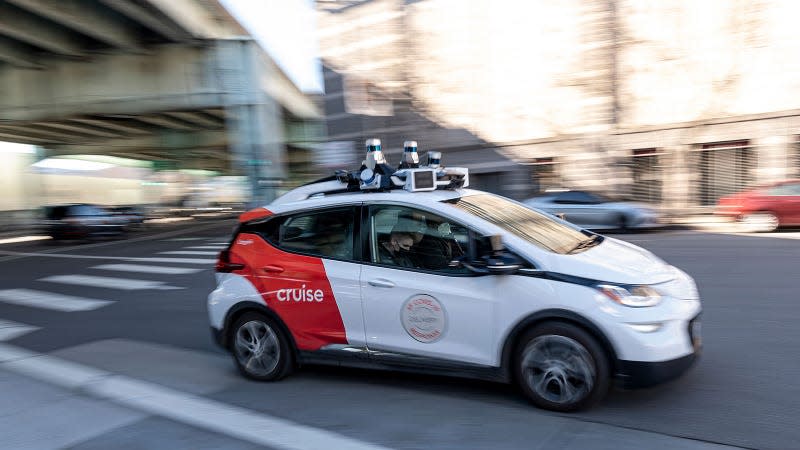 A photo of a Cruise self-driving car in San Francisco. 