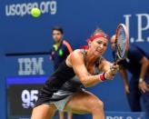 Sept 5, 2016; New York, NY, USA; Yaroslava Shvedova of Kazakhstan hits to Serena Williams of the USA on day eight of the 2016 U.S. Open tennis tournament at USTA Billie Jean King National Tennis Center. Mandatory Credit: Robert Deutsch-USA TODAY Sports